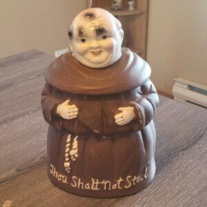 Rare Vintage Twin Winton Monk Friar Tuck Cookie Jar Thou Shalt Not Steal